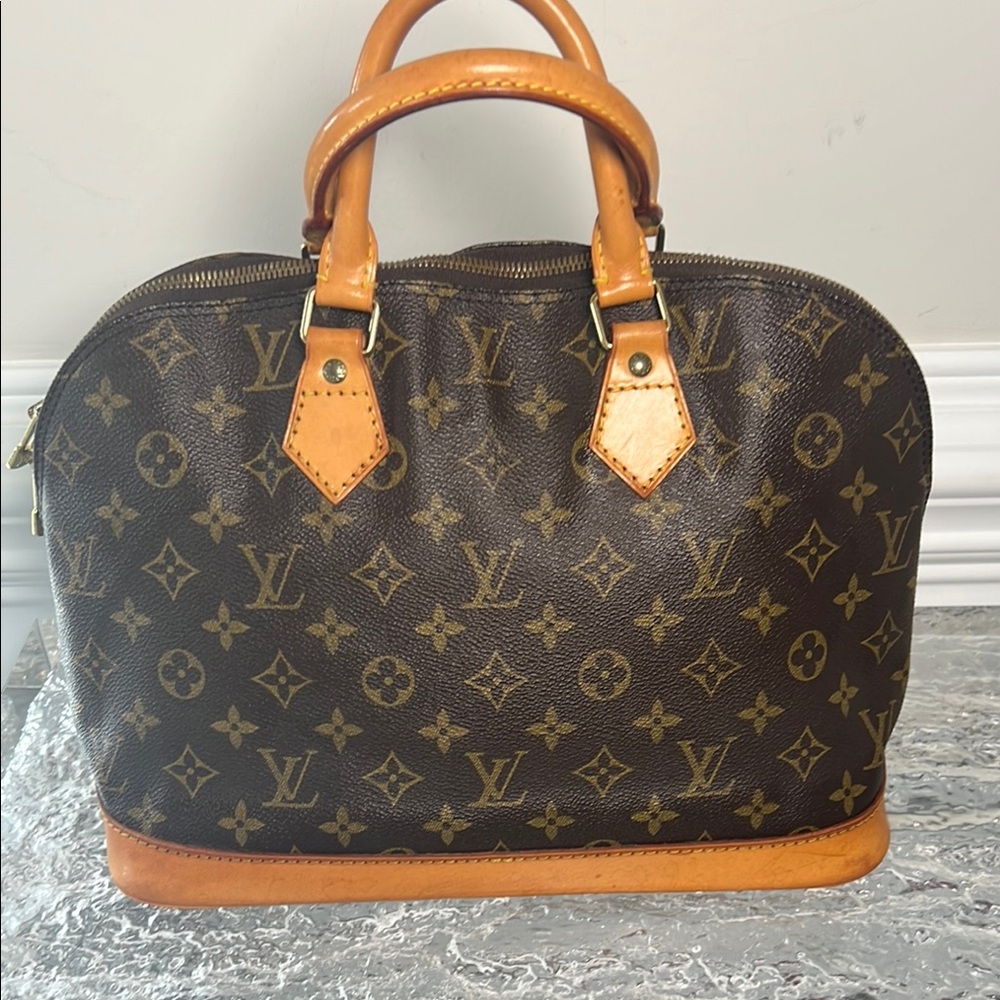 Louis Vuitton Brown Monogram Satchel with Tan Trim
